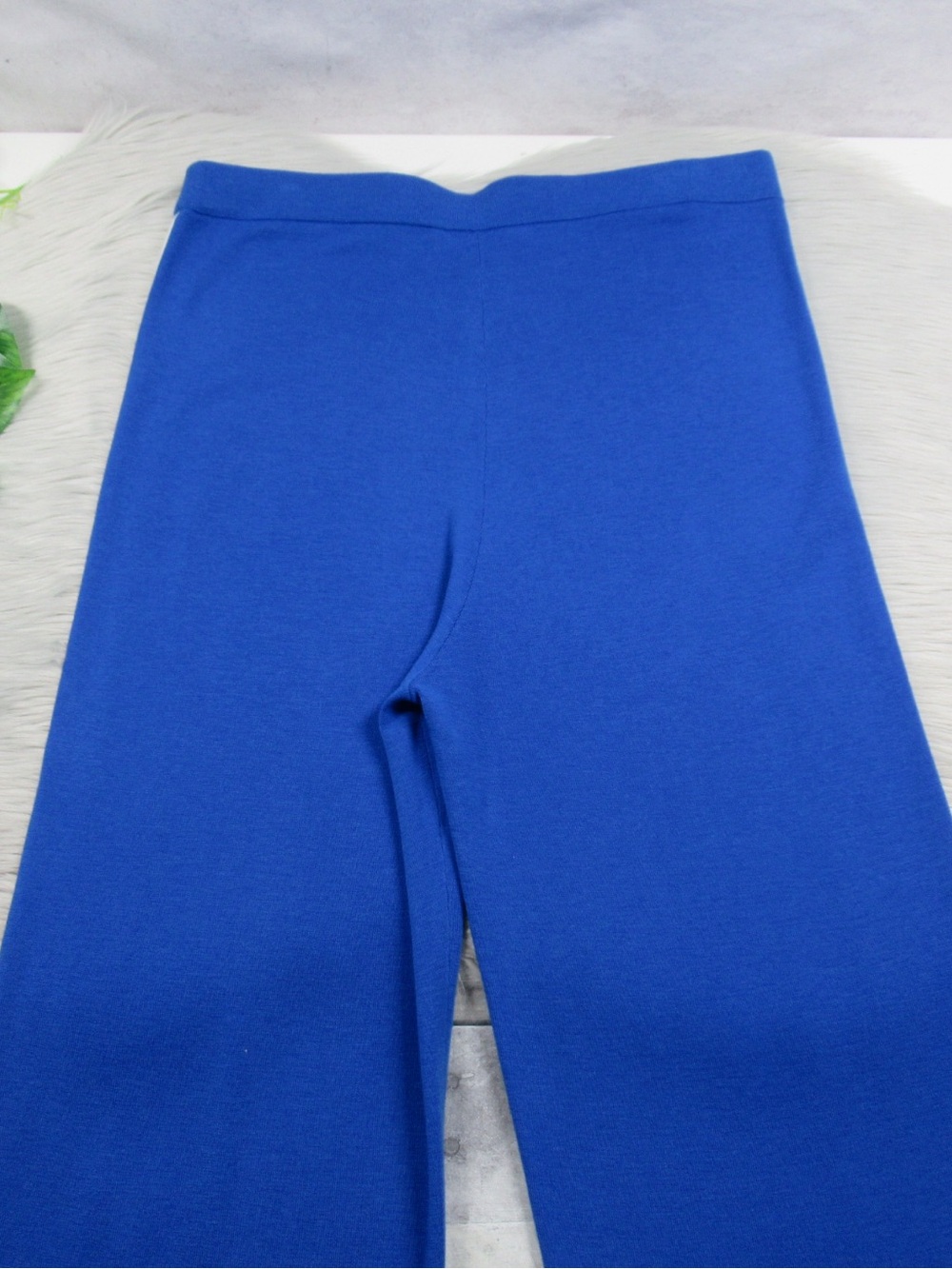 ST. JOHN 100% Wool Knit Wide Leg Pants Royal Blue Cream Side Stripe Size L - Picture 7 of 11